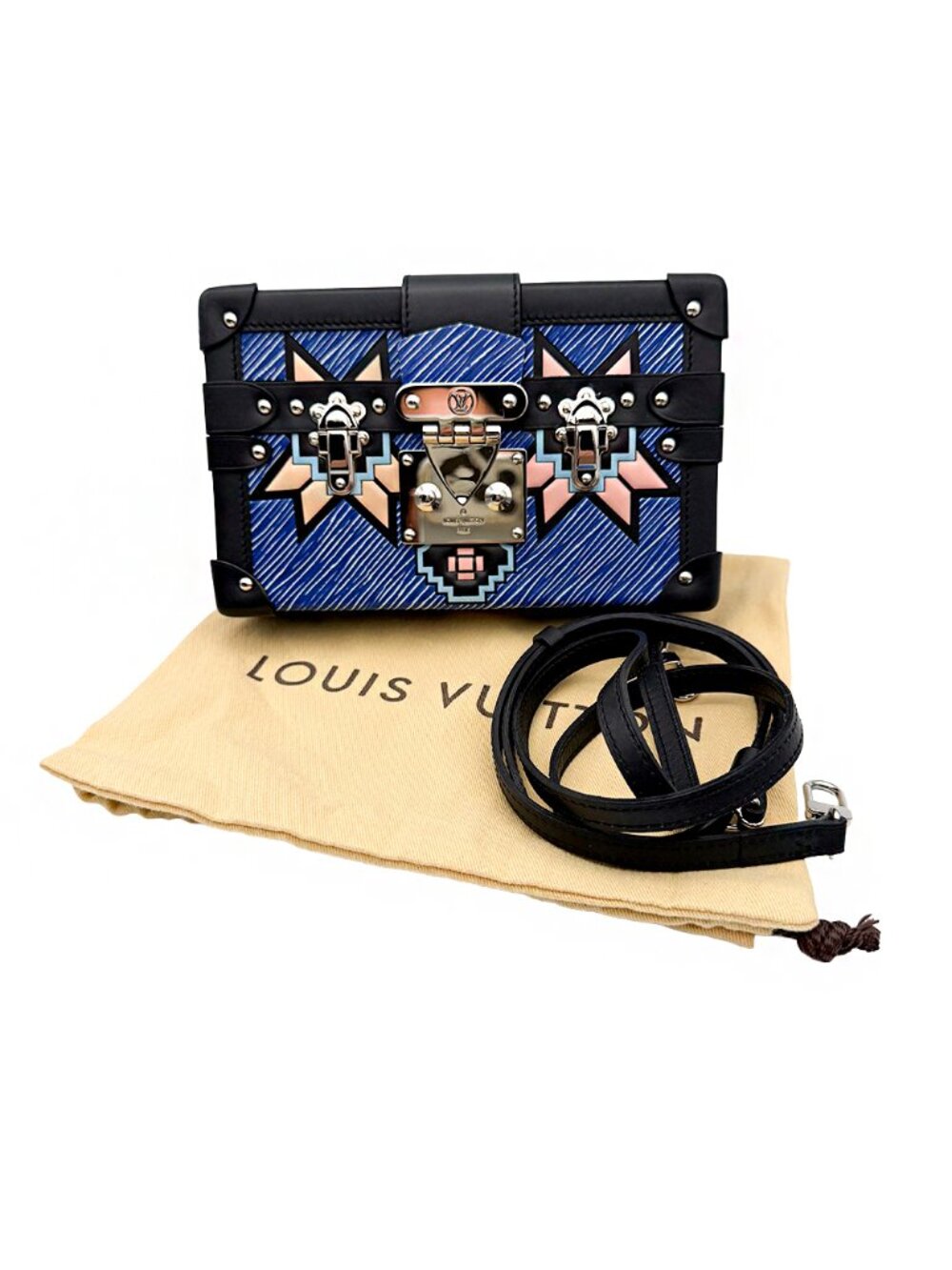 Louis Vuitton Blue Denim Aztec Epi Leather Petit Malle Bag with Strap